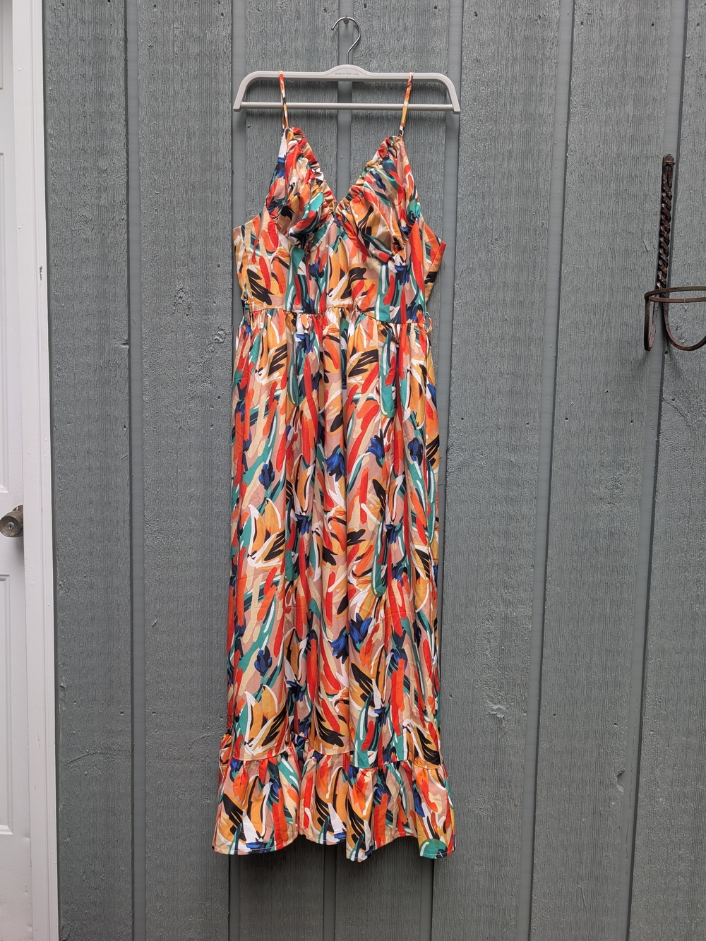Commense Multicolor Abstract Print Maxi Dress with Ruffle Hem